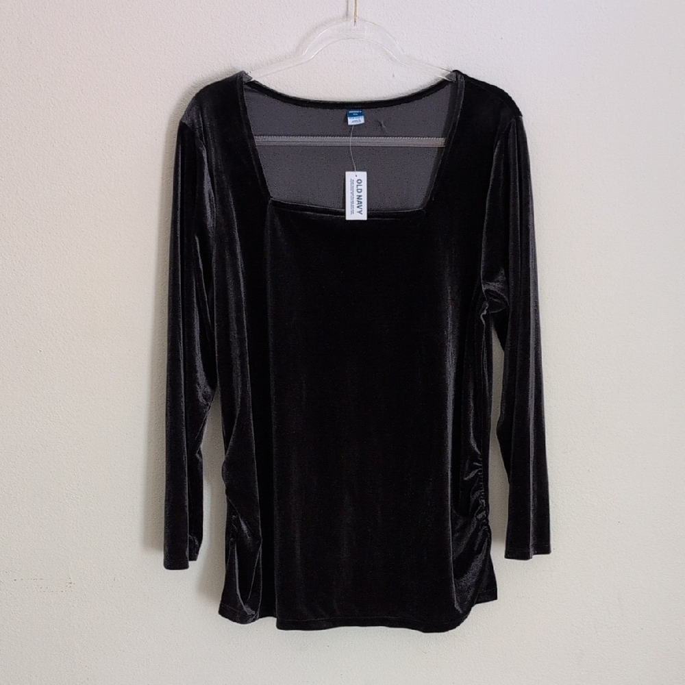 Old Navy Dark Grey Velvet Long-Sleeve Square Neck Top Maternity